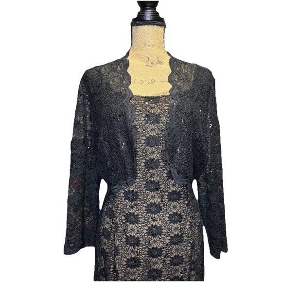 NWT ALEX EVENINGS Black Lace Shift Dress Jacket Set Formal Wedding Cocktail 14 - Picture 7 of 16